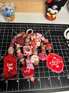 Valentine's Day Pink & Red Beaded Charm keychain